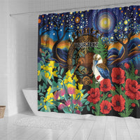 Kiwi-Kookaburra Bird ANZAC Personalised Shower Curtain Aussie Golden Wattle Poppy Flowers LT9 - Polynesian Pride