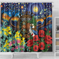 Kiwi-Kookaburra Bird ANZAC Personalised Shower Curtain Aussie Golden Wattle Poppy Flowers LT9 - Polynesian Pride