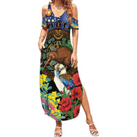 Kiwi-Kookaburra Bird ANZAC Personalised Summer Maxi Dress Aussie Golden Wattle Poppy Flowers