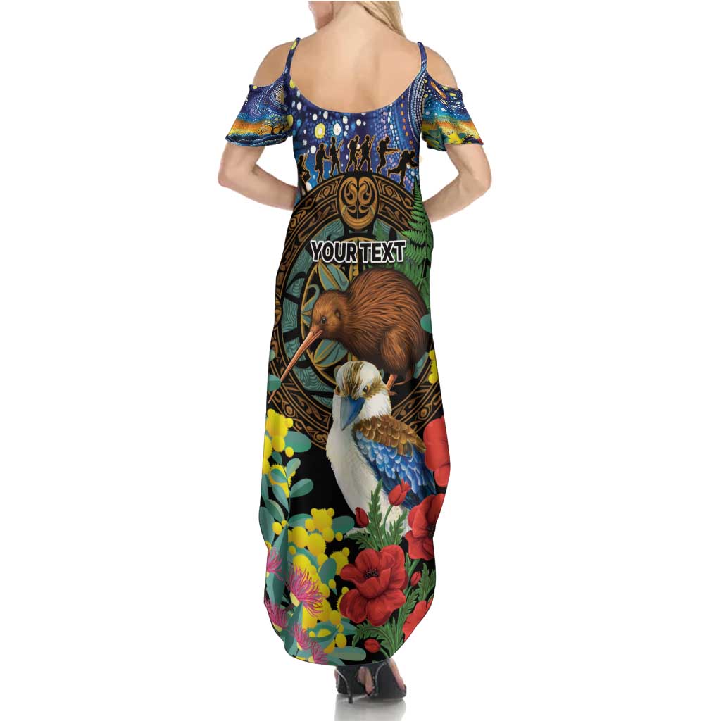 Kiwi-Kookaburra Bird ANZAC Personalised Summer Maxi Dress Aussie Golden Wattle Poppy Flowers