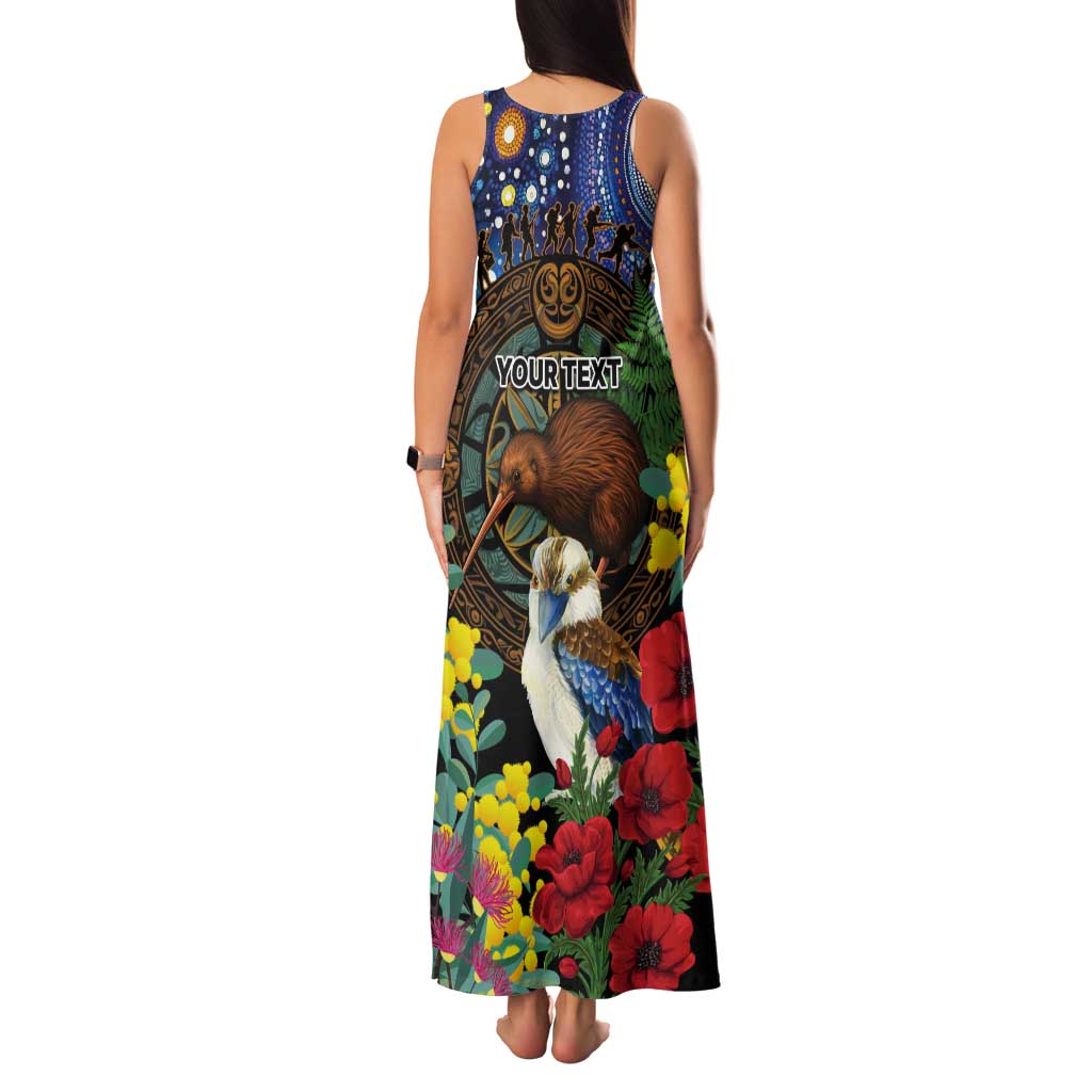 Kiwi-Kookaburra Bird ANZAC Personalised Tank Maxi Dress Aussie Golden Wattle Poppy Flowers