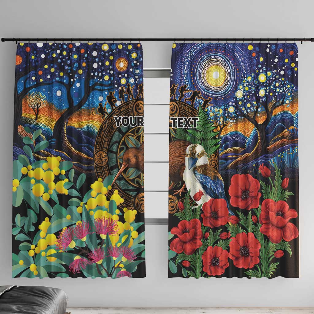 Kiwi-Kookaburra Bird ANZAC Personalised Window Curtain Aussie Golden Wattle Poppy Flowers