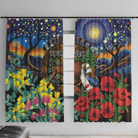 Kiwi-Kookaburra Bird ANZAC Personalised Window Curtain Aussie Golden Wattle Poppy Flowers