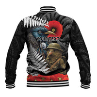 Kiwi-Tui Bird Soldier ANZAC Day Personalised Baseball Jacket Maori Silver Fern Motif