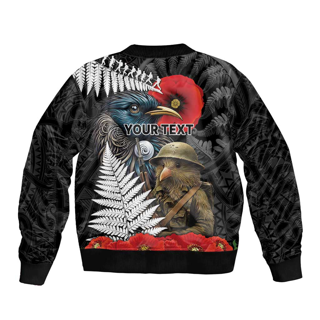Kiwi-Tui Bird Soldier ANZAC Day Personalised Bomber Jacket Maori Silver Fern Motif