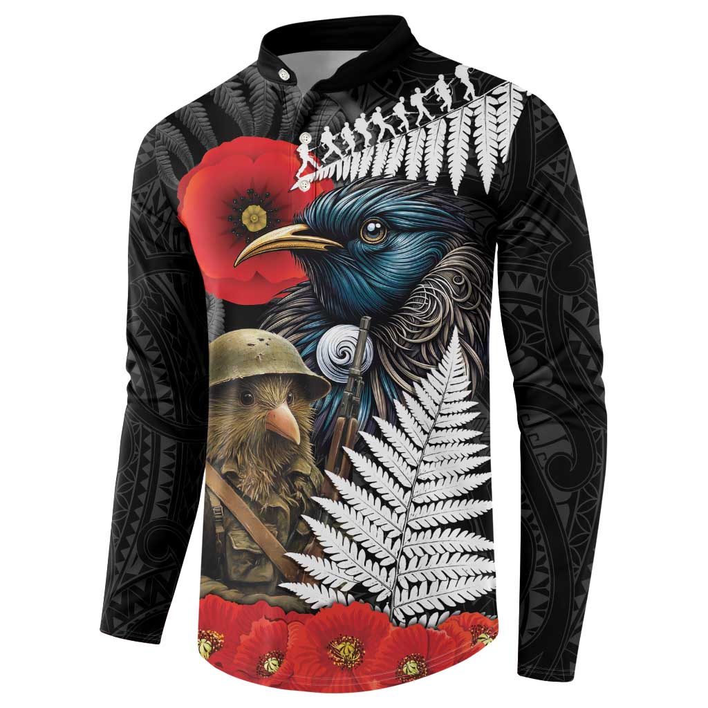 Kiwi-Tui Bird Soldier ANZAC Day Personalised Button Sweatshirt Maori Silver Fern Motif