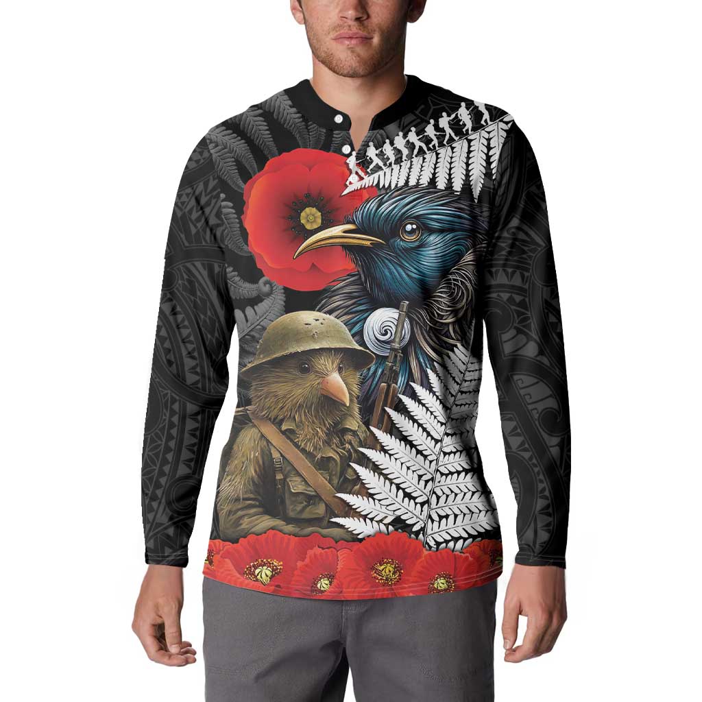 Kiwi-Tui Bird Soldier ANZAC Day Personalised Button Sweatshirt Maori Silver Fern Motif