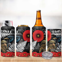 Kiwi-Tui Bird Soldier ANZAC Day Personalised 4 in 1 Can Cooler Tumbler Maori Silver Fern Motif