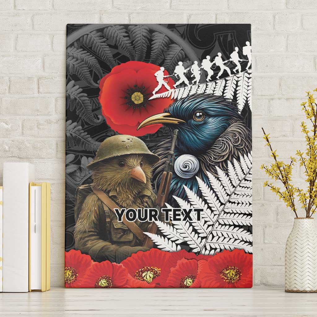 Kiwi-Tui Bird Soldier ANZAC Day Personalised Canvas Wall Art Maori Silver Fern Motif