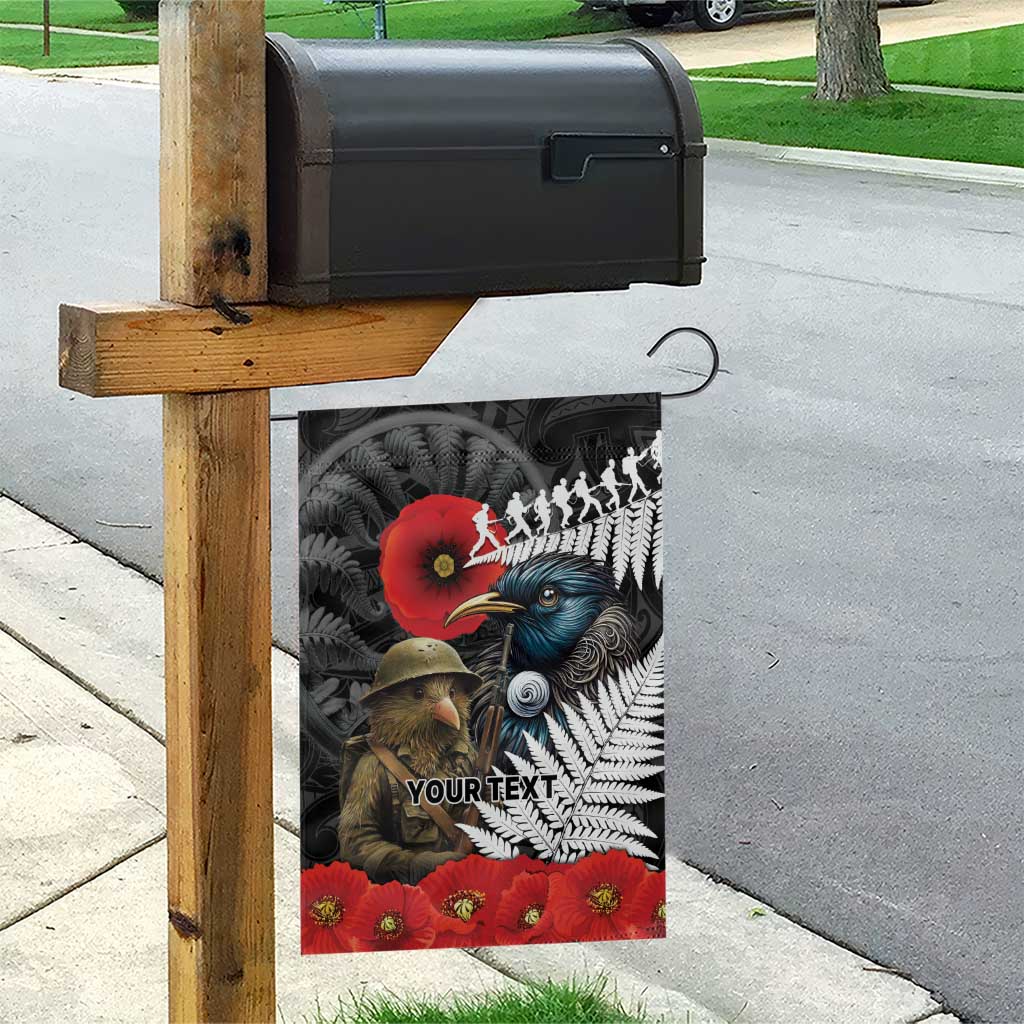 Kiwi-Tui Bird Soldier ANZAC Day Personalised Garden Flag Maori Silver Fern Motif