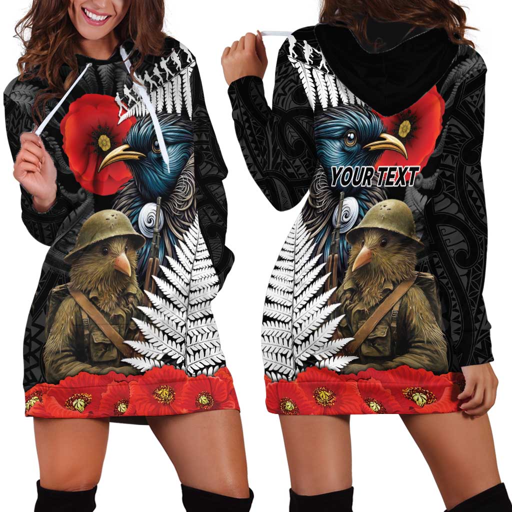 Kiwi-Tui Bird Soldier ANZAC Day Personalised Hoodie Dress Maori Silver Fern Motif