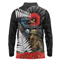Kiwi-Tui Bird Soldier ANZAC Day Personalised Long Sleeve Polo Shirt Maori Silver Fern Motif