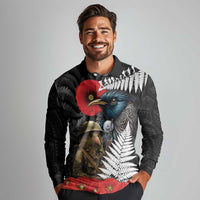 Kiwi-Tui Bird Soldier ANZAC Day Personalised Long Sleeve Polo Shirt Maori Silver Fern Motif
