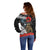 Kiwi-Tui Bird Soldier ANZAC Day Personalised Off Shoulder Sweater Maori Silver Fern Motif