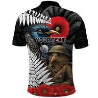 Kiwi-Tui Bird Soldier ANZAC Day Personalised Polo Shirt Maori Silver Fern Motif