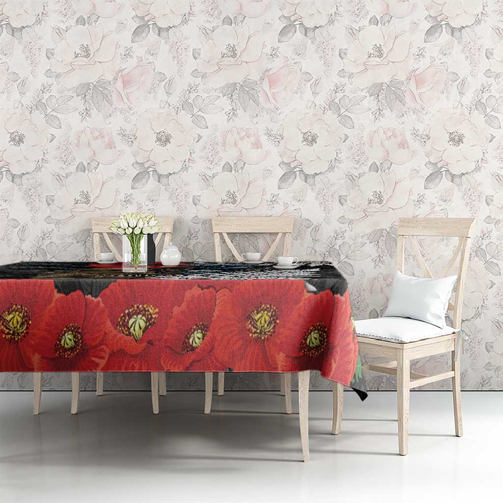 Kiwi-Tui Bird Soldier ANZAC Day Personalised Tablecloth Maori Silver Fern Motif