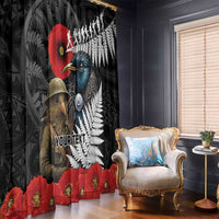 Kiwi-Tui Bird Soldier ANZAC Day Personalised Window Curtain Maori Silver Fern Motif