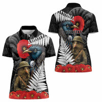 Kiwi-Tui Bird Soldier ANZAC Day Personalised Women Polo Shirt Maori Silver Fern Motif
