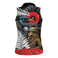 Kiwi-Tui Bird Soldier ANZAC Day Personalised Women Sleeveless Polo Shirt Maori Silver Fern Motif