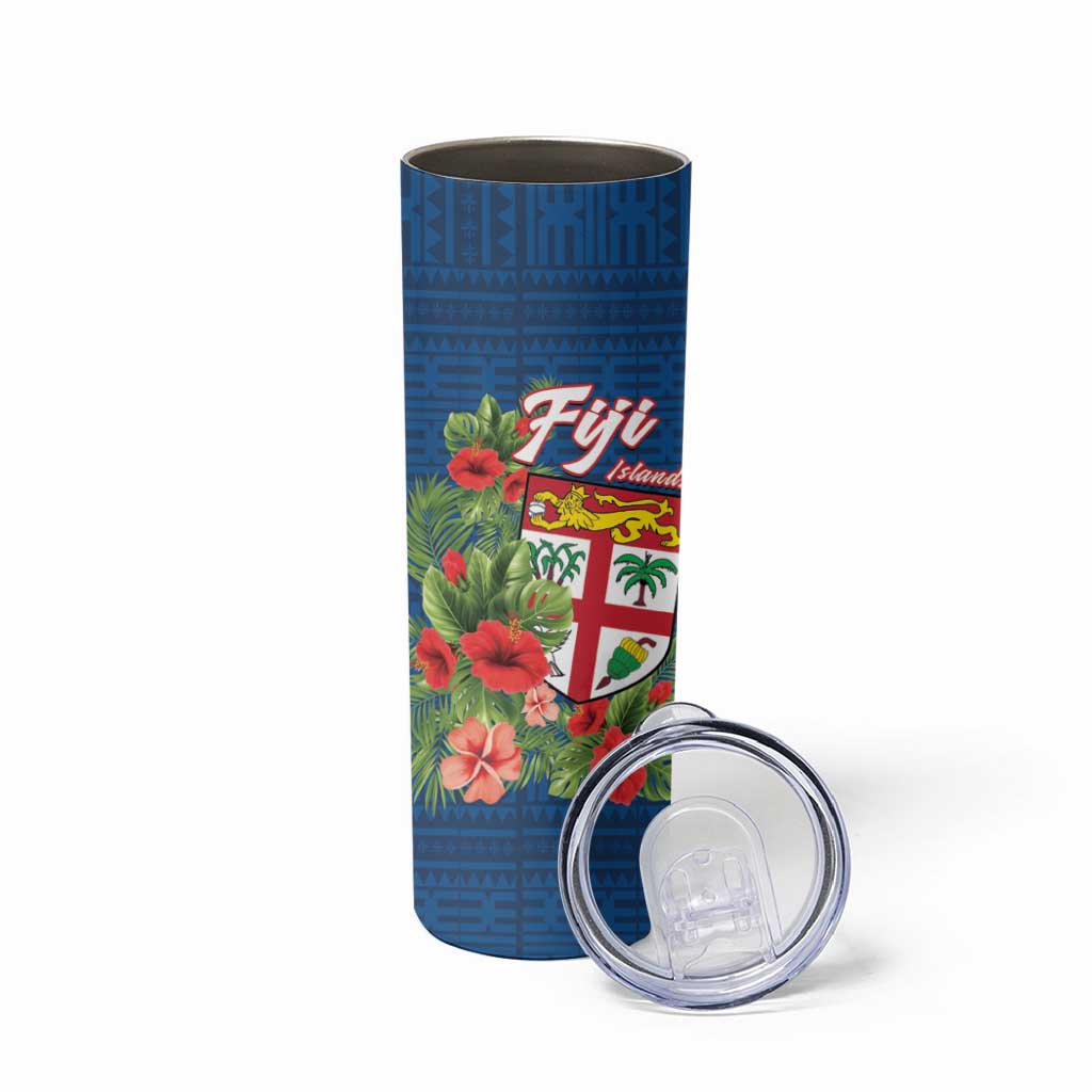 Fiji Island Tropical Flowers and Tapa Pattern Skinny Tumbler LT9 - Polynesian Pride