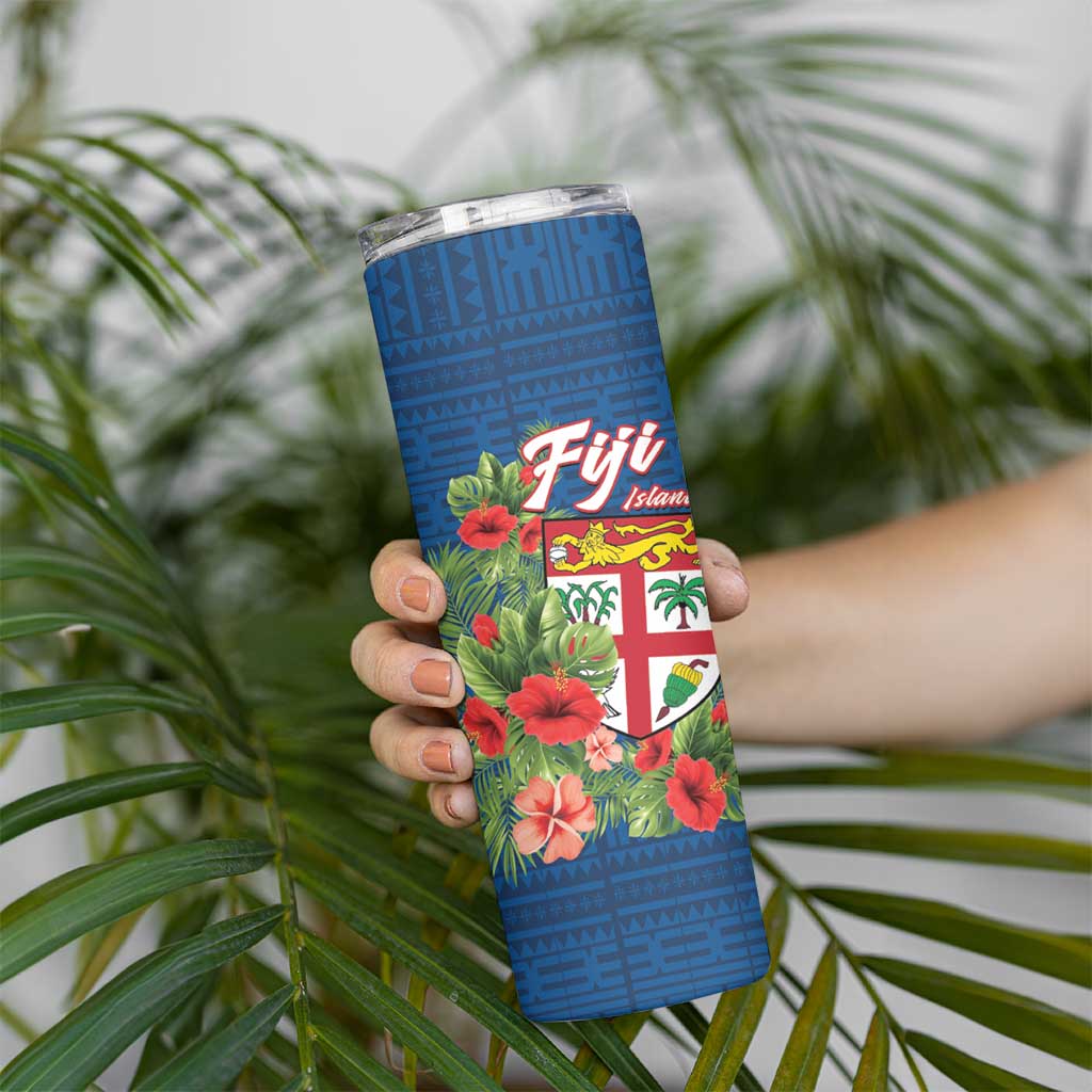 Fiji Island Tropical Flowers and Tapa Pattern Skinny Tumbler LT9 - Polynesian Pride