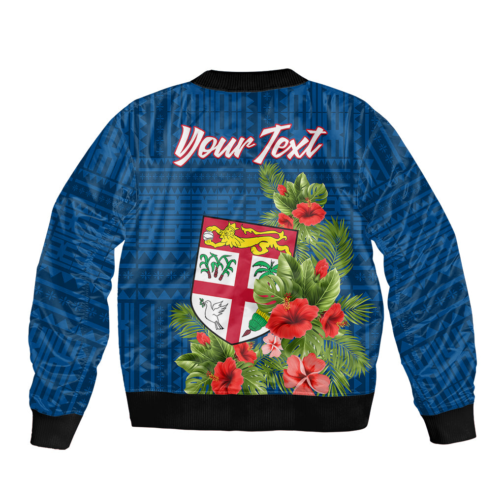 Personalised Fiji Bomber Jacket Tropical Flowers and Tapa Pattern LT9 - Polynesian Pride
