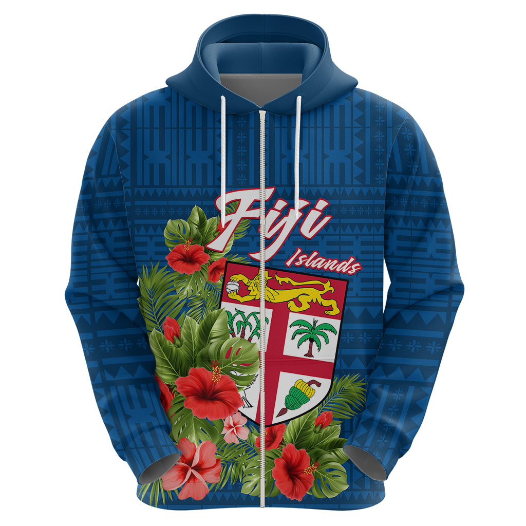 Custom Fiji Hoodie Tropical Flowers and Tapa Pattern LT9 - Polynesian Pride