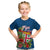 Personalised Fiji Kid T Shirt Tropical Flowers and Tapa Pattern LT9 Blue - Polynesian Pride