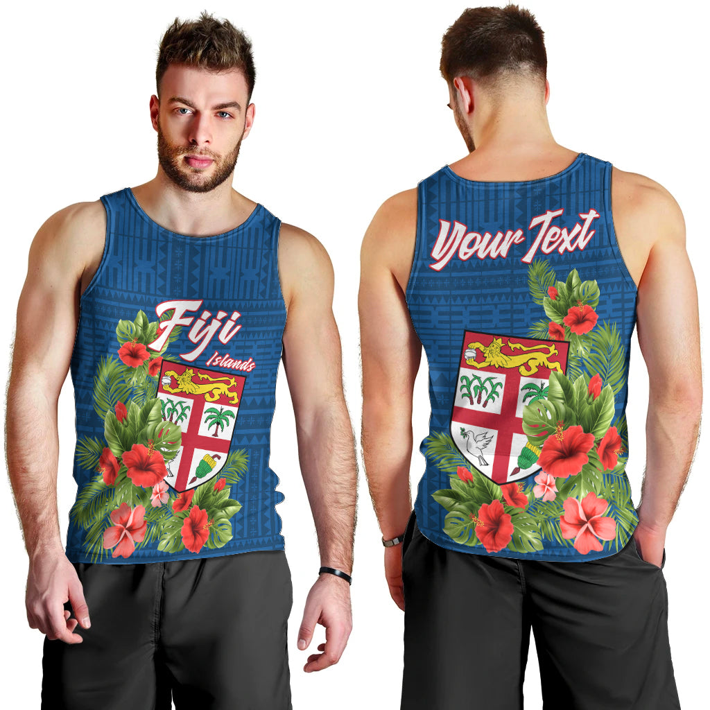 Personalised Fiji Men Tank Top Tropical Flowers and Tapa Pattern LT9 - Polynesian Pride
