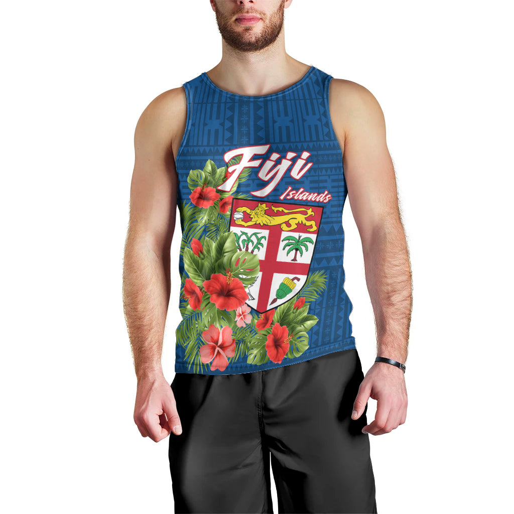 Personalised Fiji Men Tank Top Tropical Flowers and Tapa Pattern LT9 - Polynesian Pride
