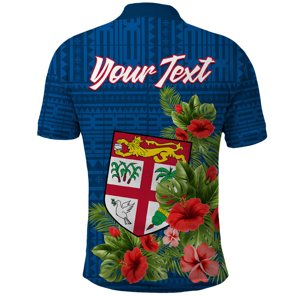 Custom Fiji Polo Shirt Tropical Flowers and Tapa Pattern LT9 - Polynesian Pride