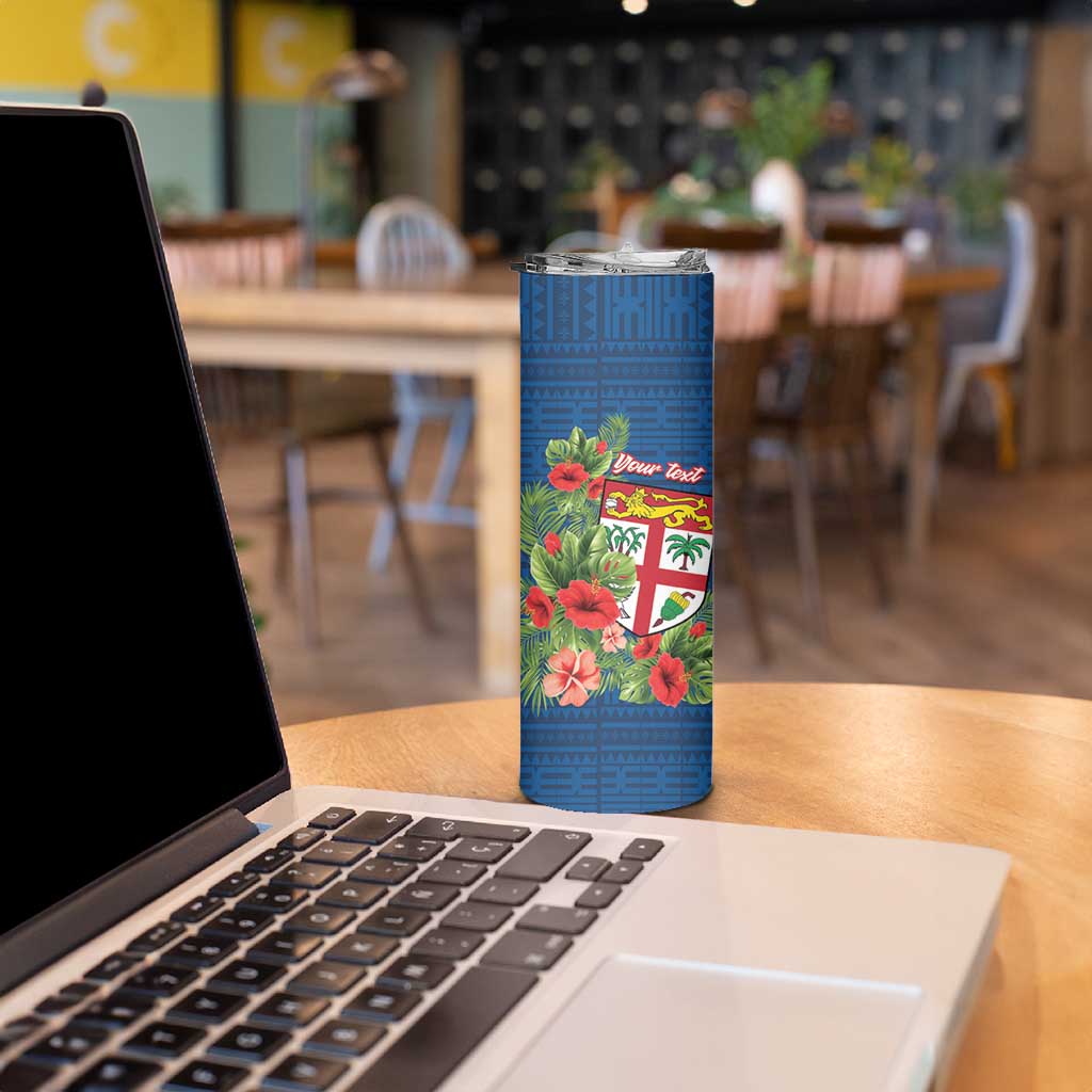 Personalised Fiji Island Tropical Flowers and Tapa Pattern Skinny Tumbler