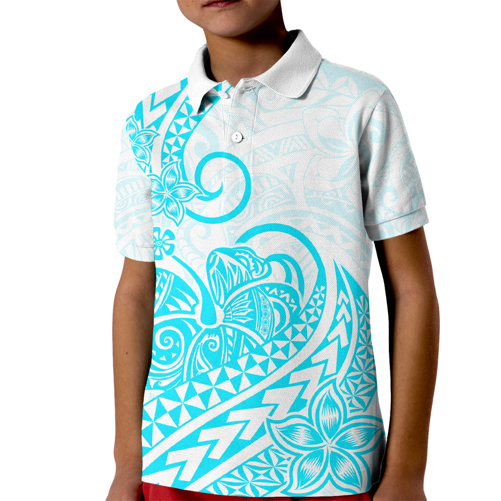 Polynesian Kid Polo Shirt Tribal Tattoo Aqua Screen Color LT9 Kid Aqua - Polynesian Pride