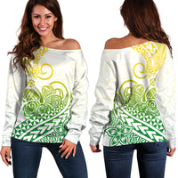 Polynesian Off Shoulder Sweater Tribal Tattoo Gradient 01 Screen Color LT9 Women Gradient - Polynesian Pride