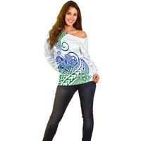 Polynesian Off Shoulder Sweater Tribal Tattoo Gradient 03 Screen Color LT9 - Polynesian Pride