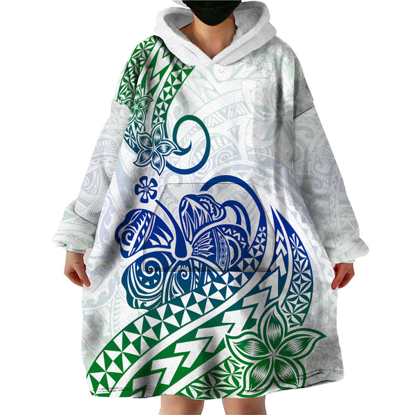 Hawaii Summer Wearable Blanket Hoodie Mix Polynesian Dark Blue LT6