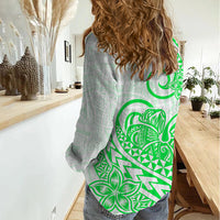 Polynesian Women Casual Shirt Tribal Tattoo Green Screen Color LT9 - Polynesian Pride
