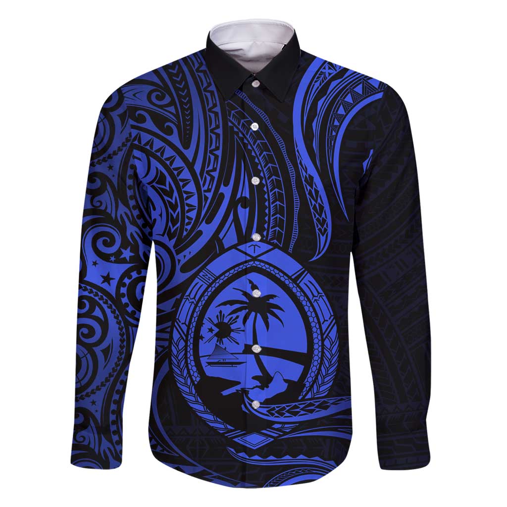 Polynesian Guam Coat of Arms Family Matching Mermaid Dress and Hawaiian Shirt Polynesian Tribal Tattoo Blue Version