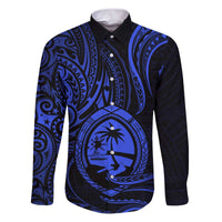 Polynesian Guam Coat of Arms Family Matching Puletasi and Hawaiian Shirt Polynesian Tribal Tattoo Blue Version