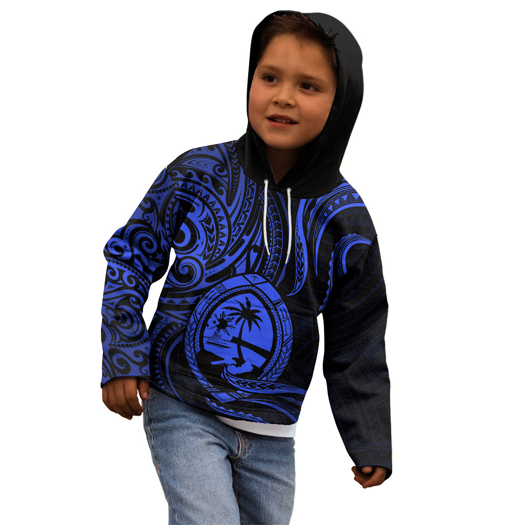 Polynesian Pride Guam Kid Hoodie With Polynesian Tribal Tattoo and Coat of Arms Blue Version LT9 - Polynesian Pride