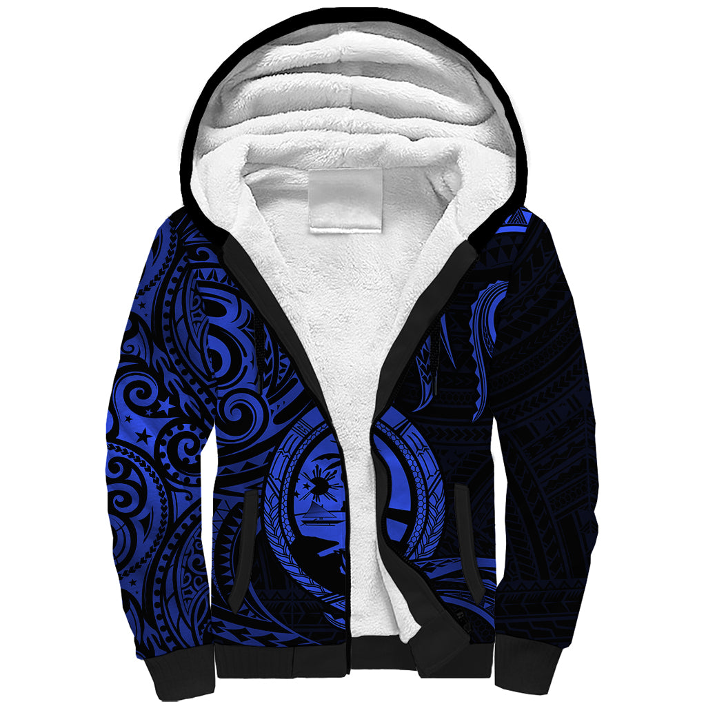 Polynesian Pride Guam Sherpa Hoodie With Polynesian Tribal Tattoo and Coat of Arms Blue Version LT9 Unisex Blue - Polynesian Pride