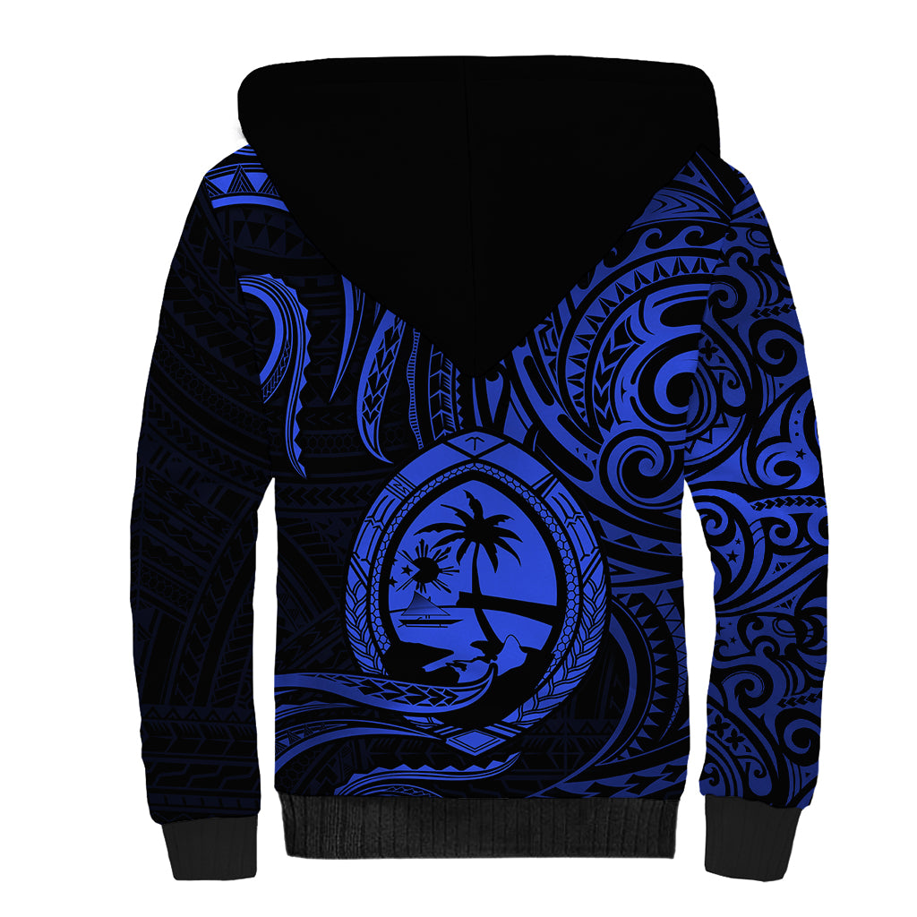 Polynesian Pride Guam Sherpa Hoodie With Polynesian Tribal Tattoo and Coat of Arms Blue Version LT9 - Polynesian Pride