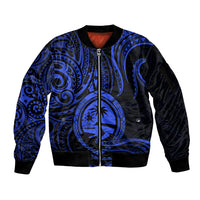 Polynesian Pride Guam Sleeve Zip Bomber Jacket With Polynesian Tribal Tattoo and Coat of Arms Blue Version LT9 Unisex Blue - Polynesian Pride