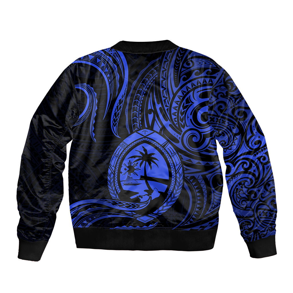 Polynesian Pride Guam Sleeve Zip Bomber Jacket With Polynesian Tribal Tattoo and Coat of Arms Blue Version LT9 - Polynesian Pride
