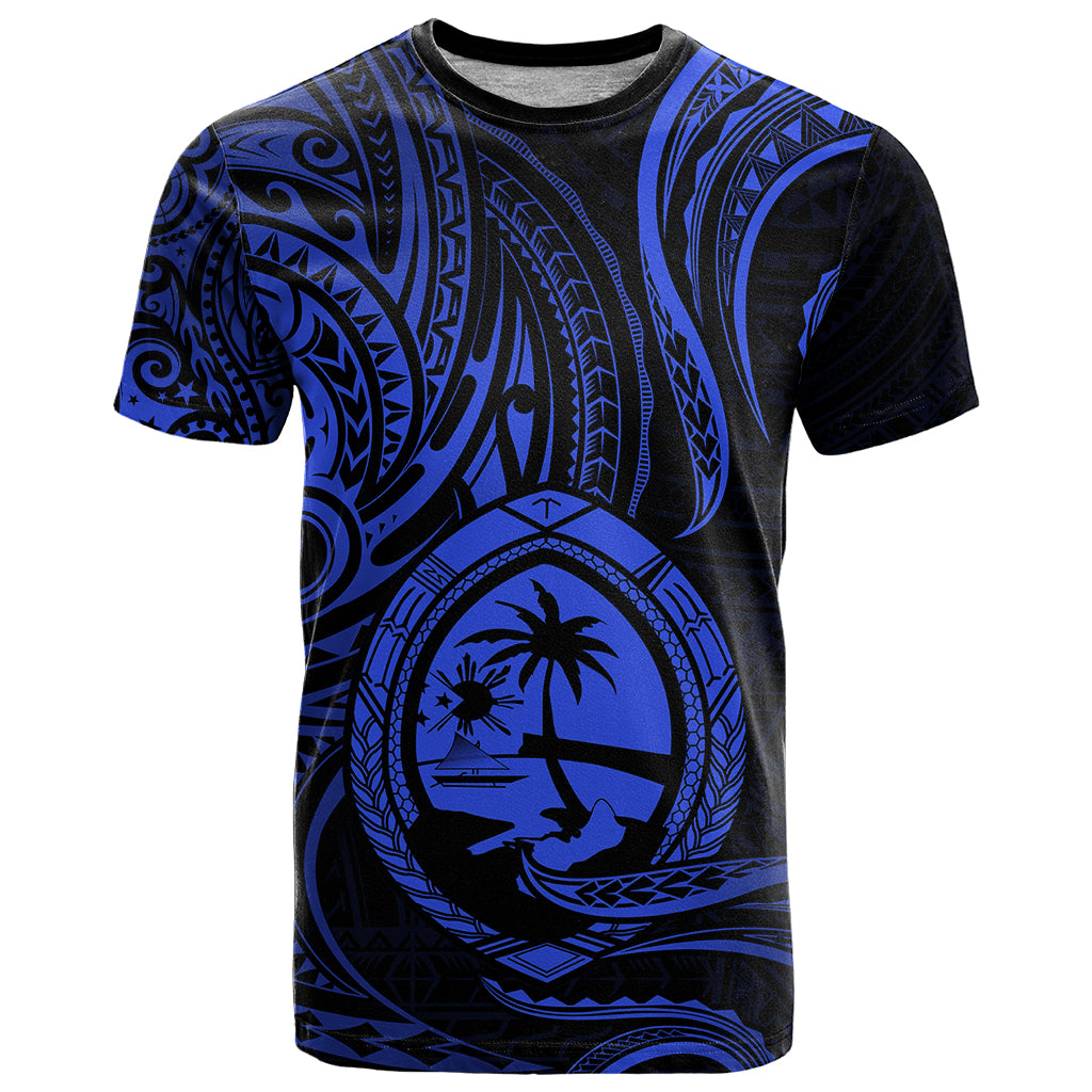 Polynesian Pride Guam T Shirt With Polynesian Tribal Tattoo and Coat of Arms Blue Version LT9 Blue - Polynesian Pride