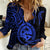 Polynesian Pride Guam Women Casual Shirt With Polynesian Tribal Tattoo and Coat of Arms Blue Version LT9 Female Blue - Polynesian Pride