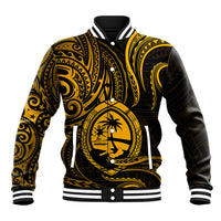 Polynesian Pride Guam Baseball Jacket With Polynesian Tribal Tattoo and Coat of Arms Gold Version LT9 Unisex Gold - Polynesian Pride