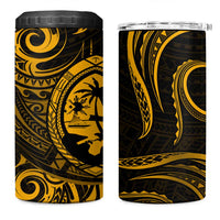 Polynesian Guam Coat of Arms 4 in 1 Can Cooler Tumbler Polynesian Tribal Tattoo Gold Version