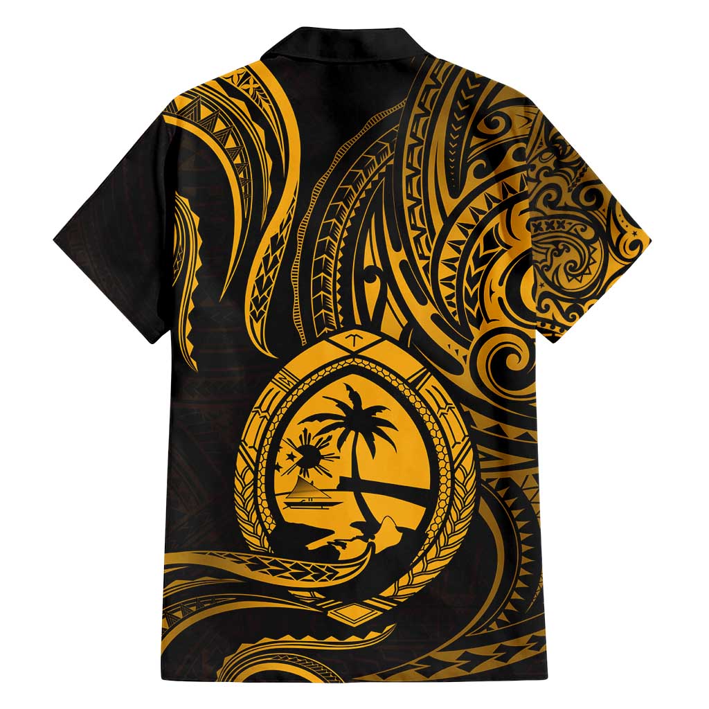 Polynesian Guam Coat of Arms Family Matching Summer Maxi Dress and Hawaiian Shirt Polynesian Tribal Tattoo Gold Version
