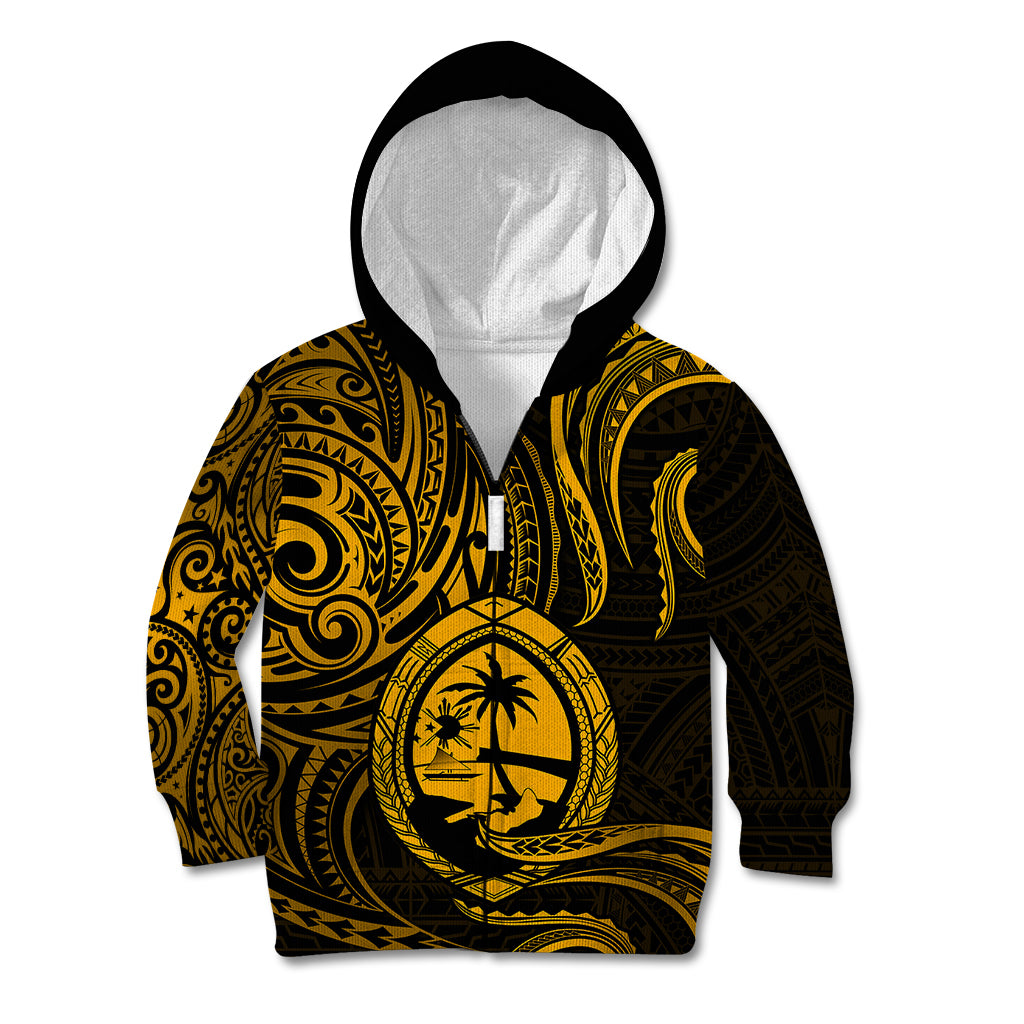 Polynesian Pride Guam Kid Hoodie With Polynesian Tribal Tattoo and Coat of Arms Gold Version LT9 - Polynesian Pride